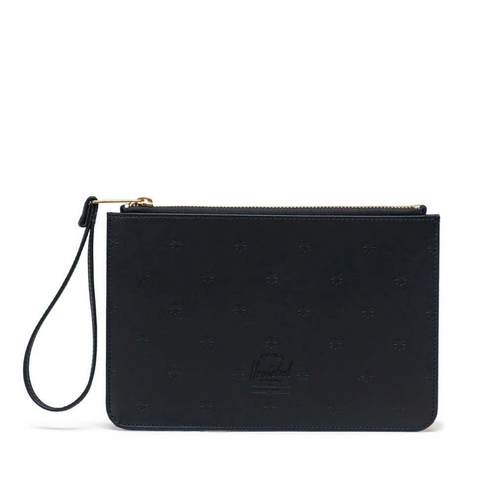 HERSCHEL WOMEN'S EDESSA POUCH VEGAN LEATHER - BLACK FLORAL DEBOSS
